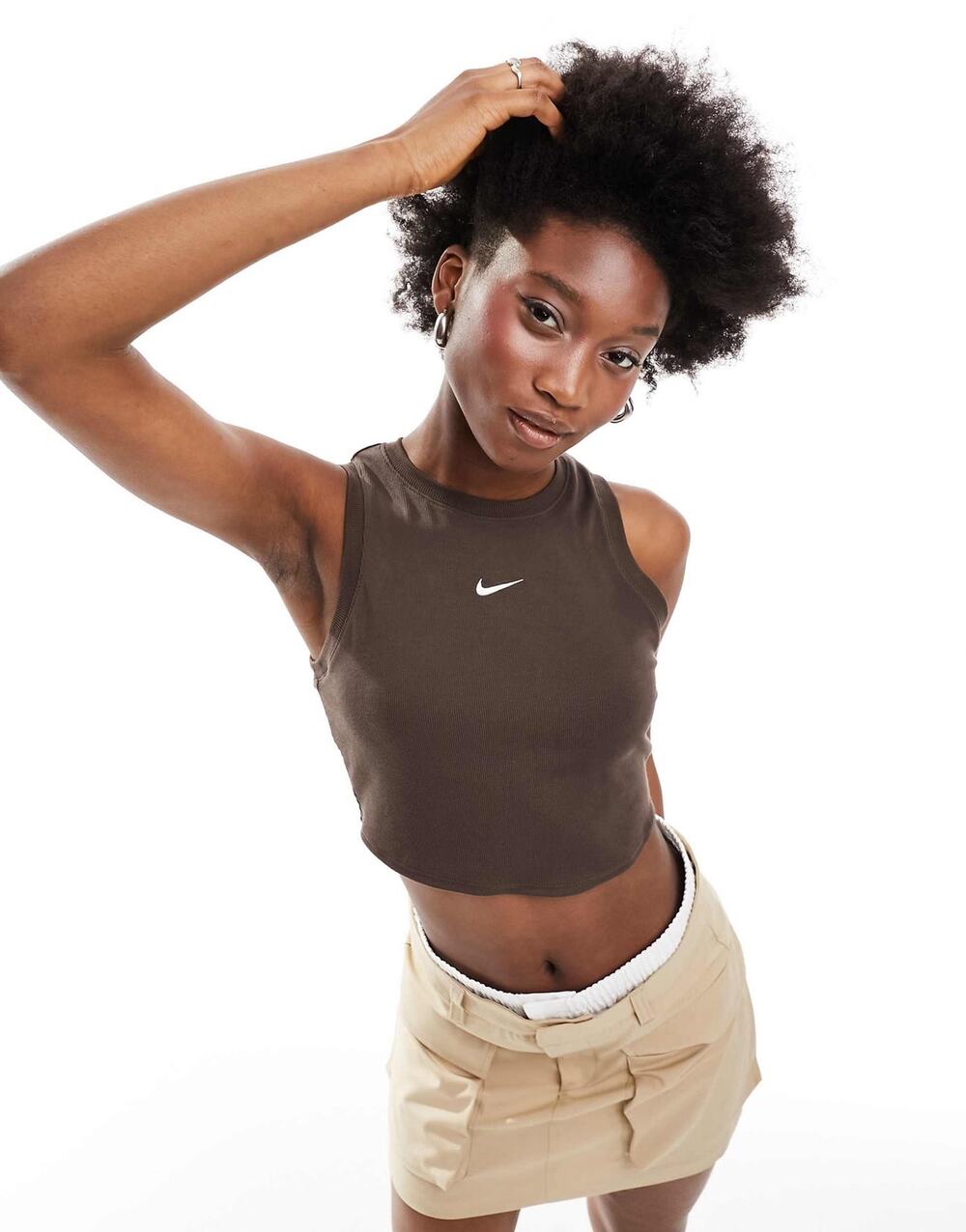 Nike Essential ribbed cropped tank top in brown